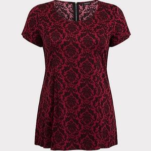 TORRID WINE FILIGREE CHALLIS TUNIC ZIP BACK